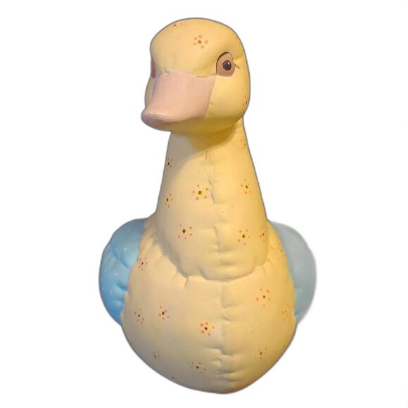 1980's Kimple Mold Ceramic Duck Yellow/Blue Quilted Look Hand Painted Engraved - Picture 2 of 9